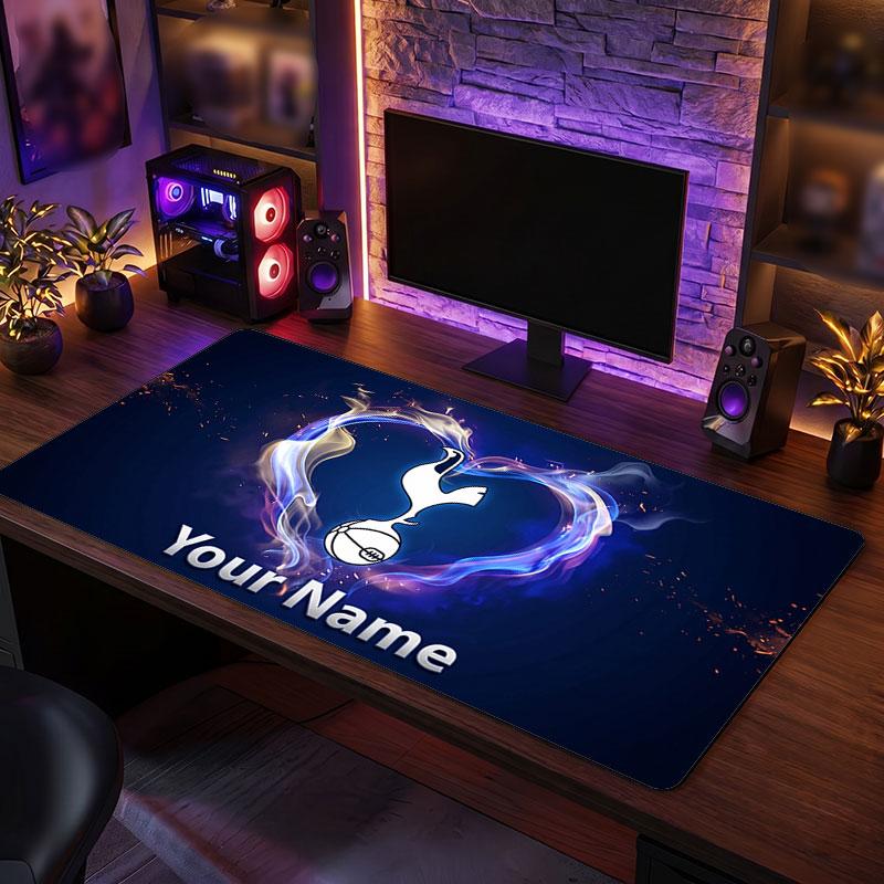 Tottenham Hotspur FC Custom Large Mouse Pad, Personalized Name Text Print, Football Logo Non‑Slip Desk Mat Gaming Gift