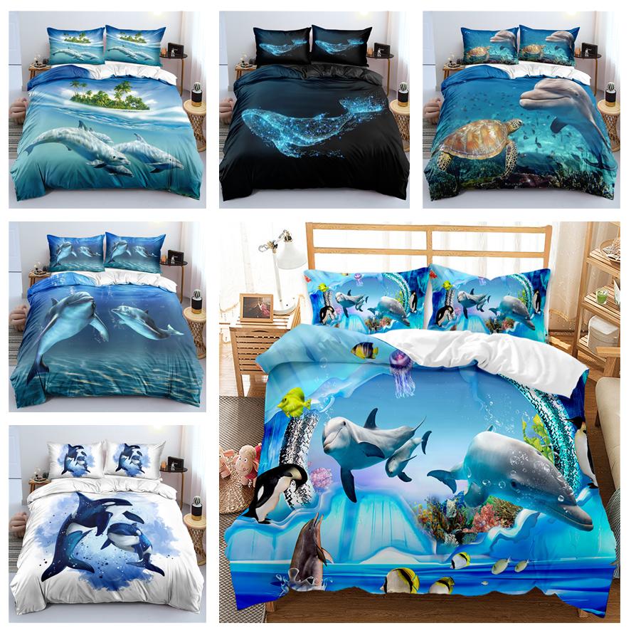 3D Dolphin Bedding Set Marine Animal Down Duvet Cover Pillowcase 2/3pc Birthday Gift King Queen Bed Cover Home Textile
