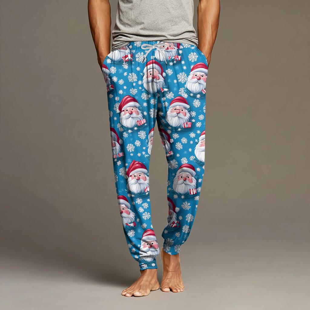 Мужские повседневные брюки с карманами на кулиске и манжетами, домашние брюки для сна