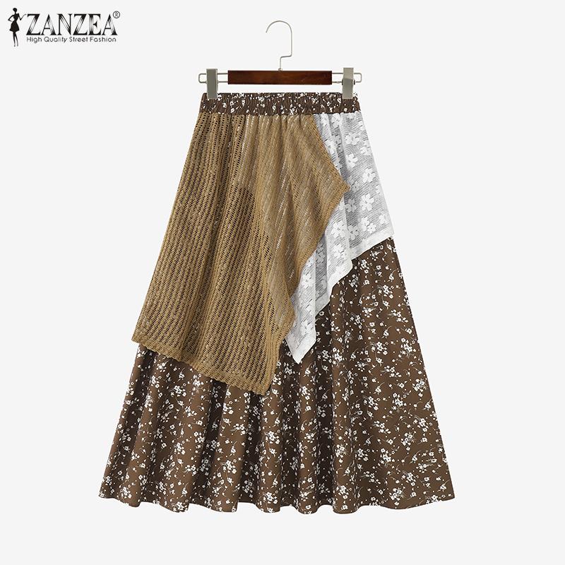 ZANZEA Womens Summer Casual Patchwork Loose Floral Print Long Skirts