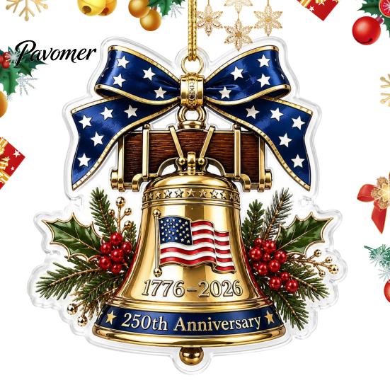 250th Anniversary Christmas Ornament Ornament, USA Santa Train 2D Flat Acrylic Decoration Patriotic Themed Party Supplies for Tree Holiday Decor, 1776