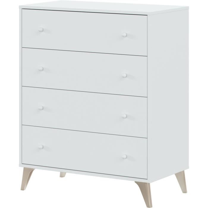 Commode SWEET 4 Tiroirs - Décor blanc - L 77.5 x P 40 x H 95cm
