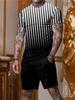 Male Casual Suit Fashion Summer Print T-shirt + Shorts 2 Piece Set O Neck Men's Sportswear Streetwear Tracksuit Men