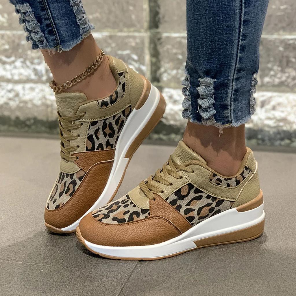 Sneakers Leopard Print Shoes for Women Luxury Brand Women Lightweight Platform Designer Ankle Shoes New Winter Casual Sneakers