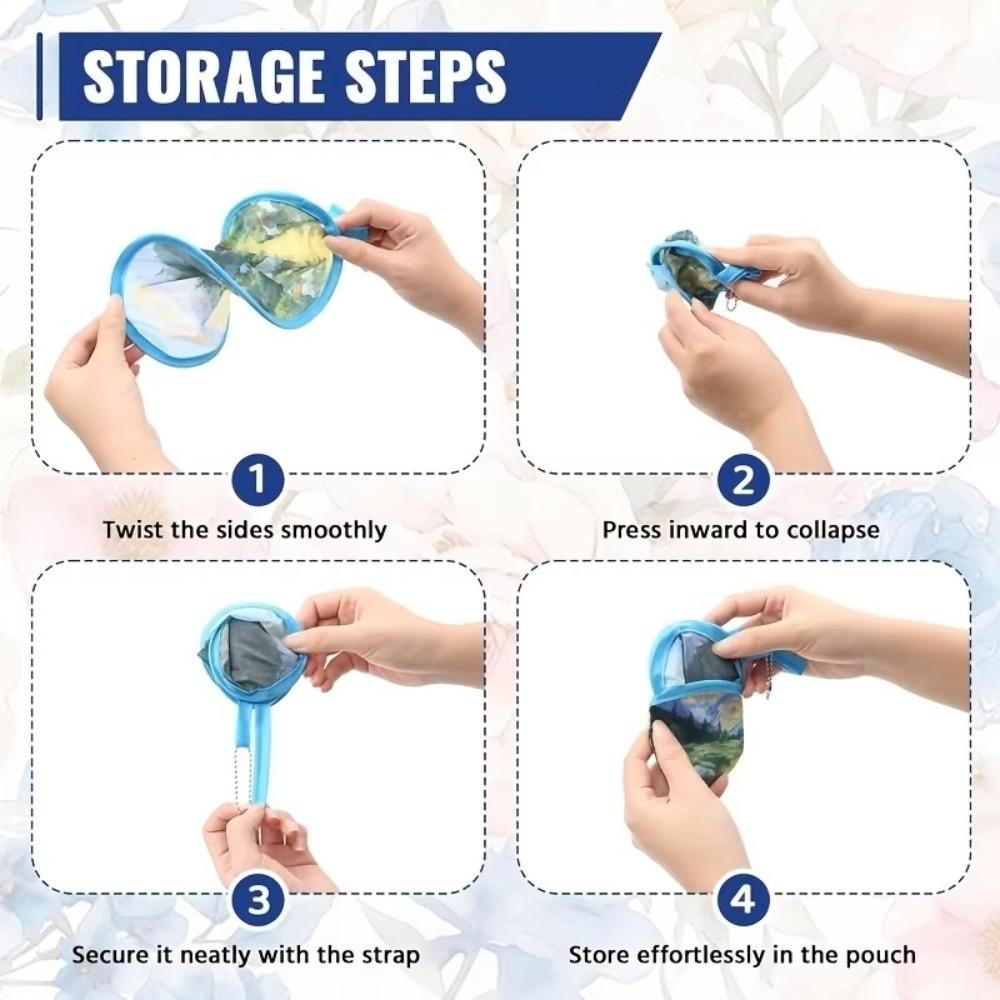 Summer Handheld Folding Fan Polyester Mini Folding Fan Portable Round Foldable Fan Men Women