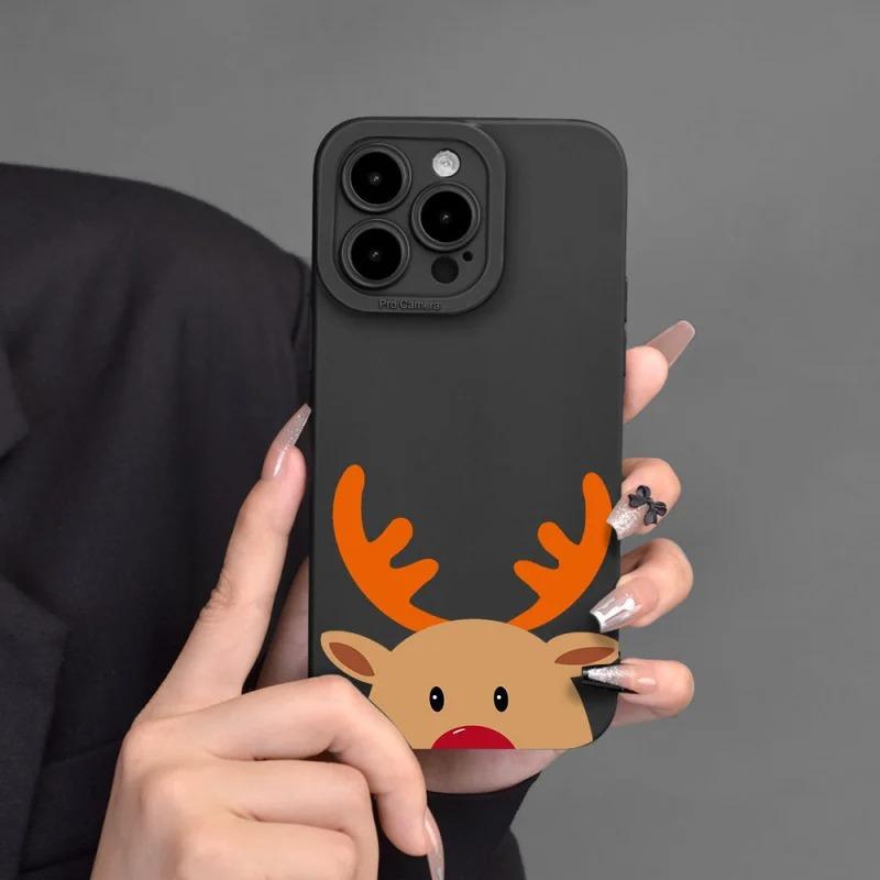 Deer Head Christmas Graphic Phone Case For iPhone 17 Air 16 Pro 15 14 13 12 11 X XR XS 8 7 Plus Pro Max Mini Silicone Back Cover