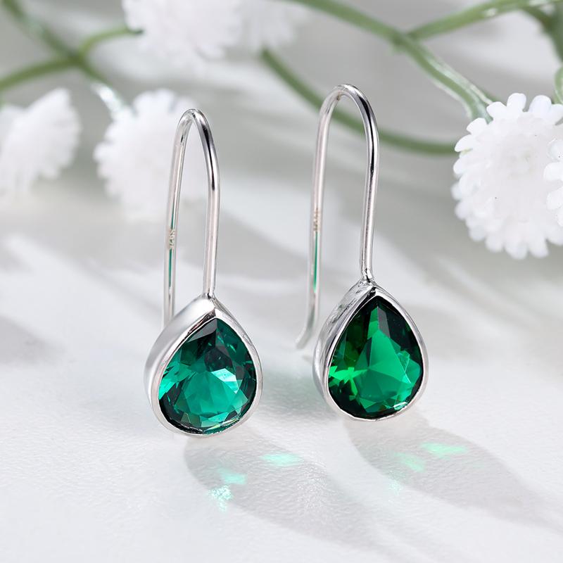Простые зеленые серьги-капли для женщин, настоящее серебро S925, ювелирные украшения, подарки на годовщину свадьбы или помолвки