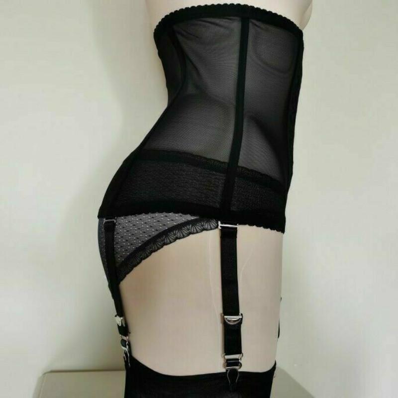 Women High-waist Garter Belt Panty 6 Straps Suspender Waspie Waist Cincher Black