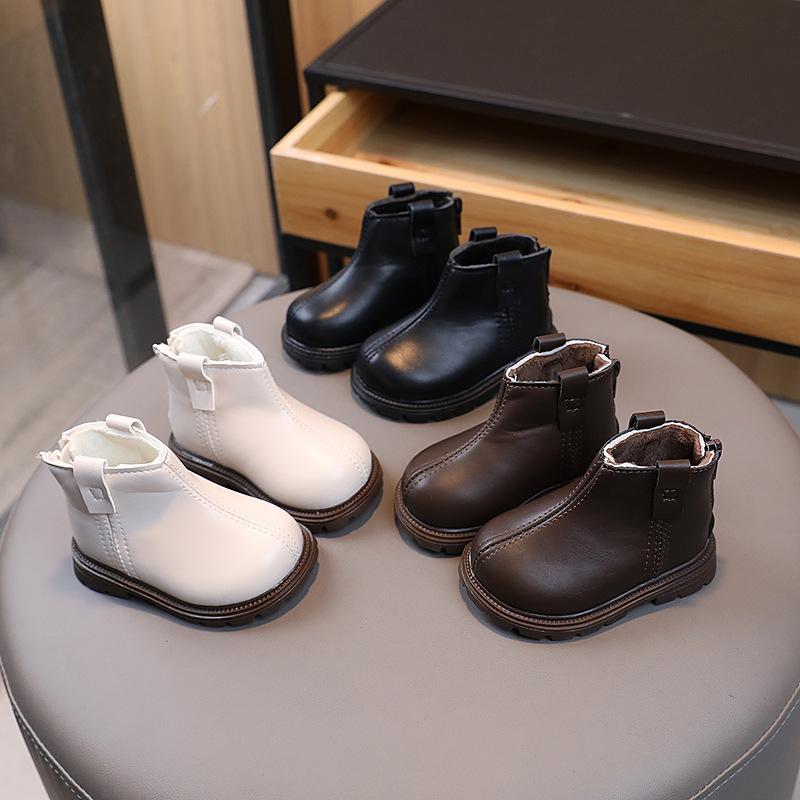 Ретро мода осень и зима новые детские короткие ботинки для девочек нескользящая мягкая подошва малыша обувь для мальчиков теплые кожаные ботинки