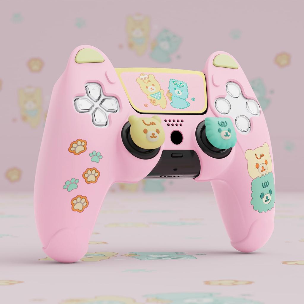 Силиконовый чехол, совместимый с PlayVital ps5, совместимый с зарядной станцией, с чехлом в виде милого медвежонка, колпачок для джойстика, наклейка на сенсорную панель