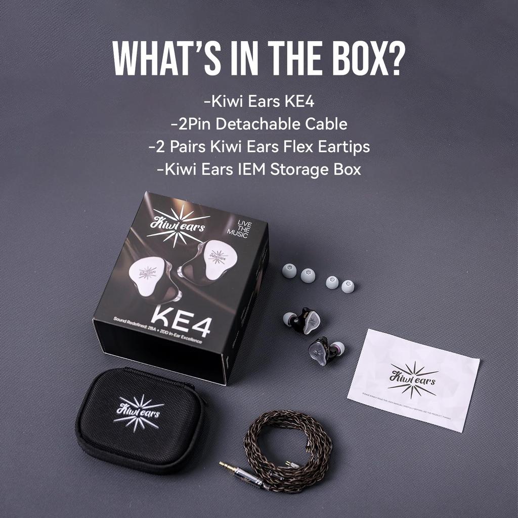 Linsoul Kiwi Ears KE4 Hybrid HiFi Earphones Adopts Diaphragm Structure Equipped with Dual Custom 10mm Dynamic Diaphragms and One Knowles and Balanced