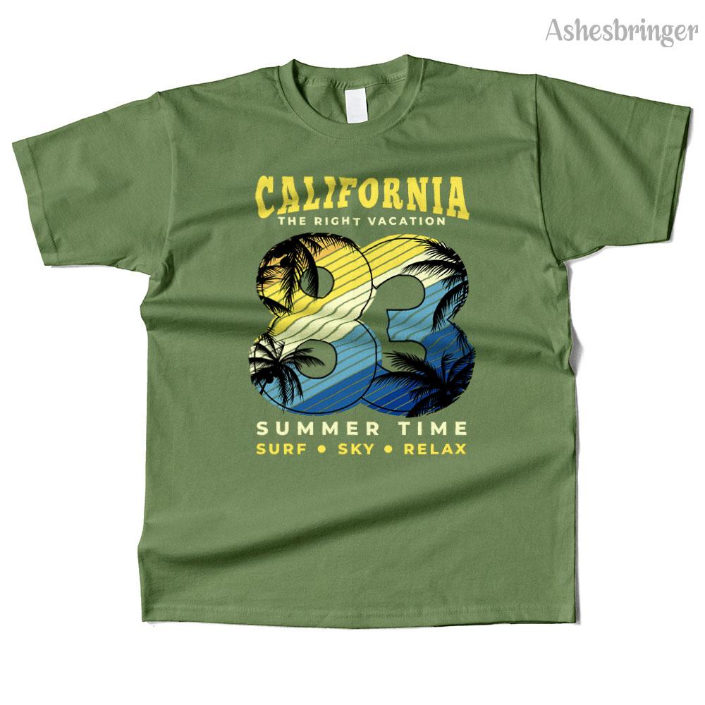Unisexs Cotton California Summer Time Graphic High Quality T Shirt Street Casual Style Tee for Unisex and Women