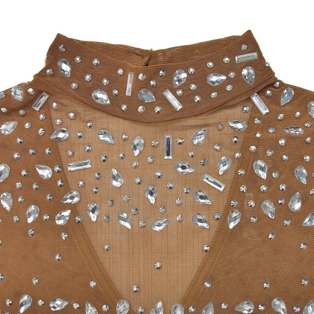 C6890 Европейское и американское женское однотонное платье макси с длинным рукавом из сетки и горячей приклейкой