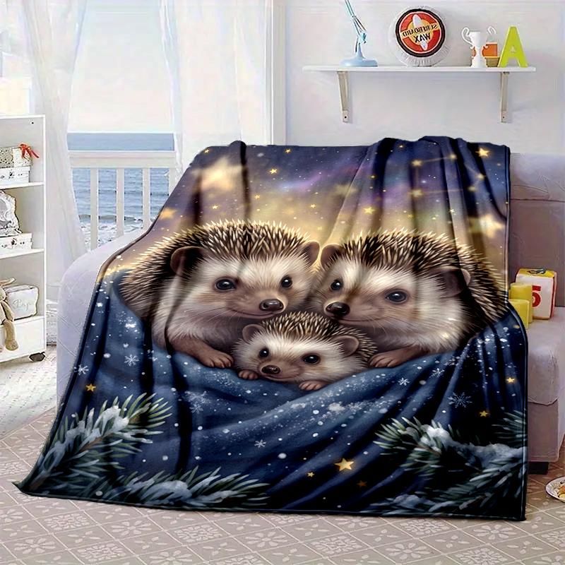 Autumnal Hedgehog Family Blanket Flannel Blanket Throw Blanket Sofa Cover Blanket Soft Premium Blanket Picnic Blanket Tv Blanket Gifts