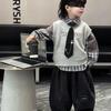 Boys' Spring & Autumn 2025 Toddler Set: Fashion Shirt & Korean-Style Cardigan