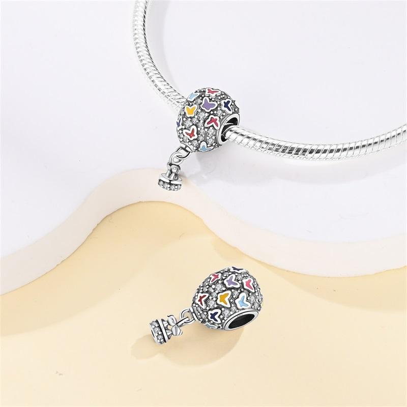 Air Balloon Series 925 Silver Rocket Colorful Cute Romantic Charms Beads 3mm DIY Fine Jewelry Making