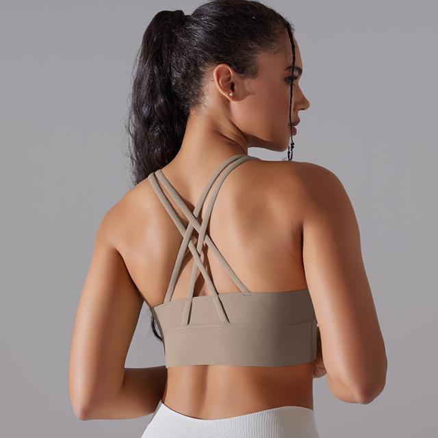 U-neck Crisscross Straps Sports Bra Women Push Up Workout Athletic Yoga Brassiere Padded Straps Backless Gym Crop Tank Tops