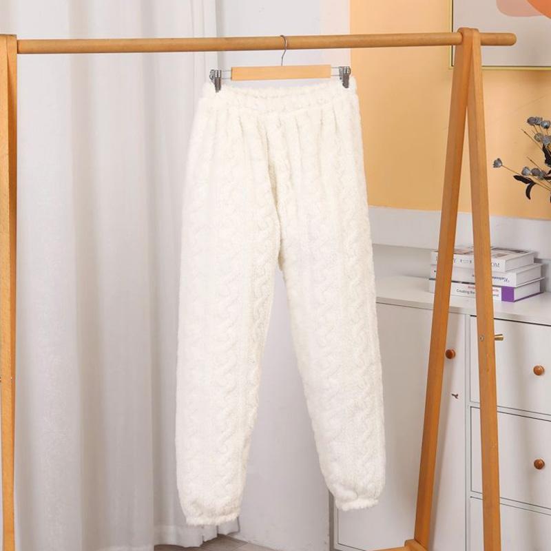 Женские терможаккардовые длинные брюки, однотонные пижамные комплекты из кораллового флиса, пуловер, повседневная одежда для сна