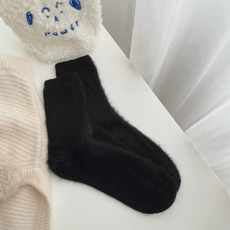 Luxury Cashmere Wool Socks for Women, Soft Color, Smooth Solid Color Matching All Seasons Warm and Sweat-Absorbing Sleeping Outdoor Sports Socks