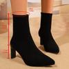 Fashion Elegant Solid Black Fabric Ankle Boots Women 2025 New Model Sexy Pointed Toe Black Booties Fashion Rear Zipper Boots Autumn