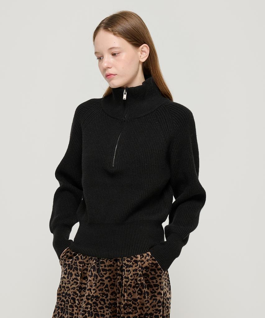 ROIDESROIS Raglan Half-Zip Collar Ribbed Knit (Black)