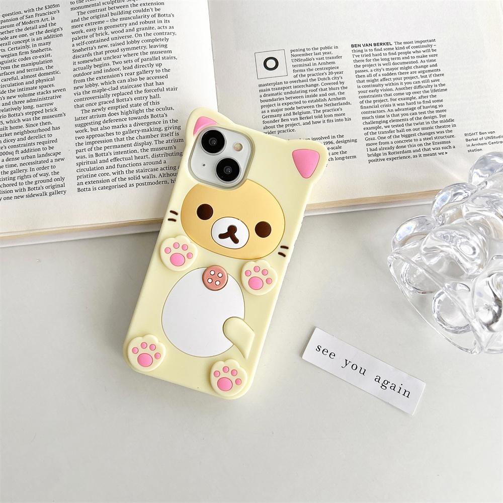 Милый мультяшный 3D чехол Rilakkuma для iPhone 17 16 15 14 13 12 11 Pro X XS Max XR 6 7 8 Plus 5 5S SE Брелок Подвеска Чехол