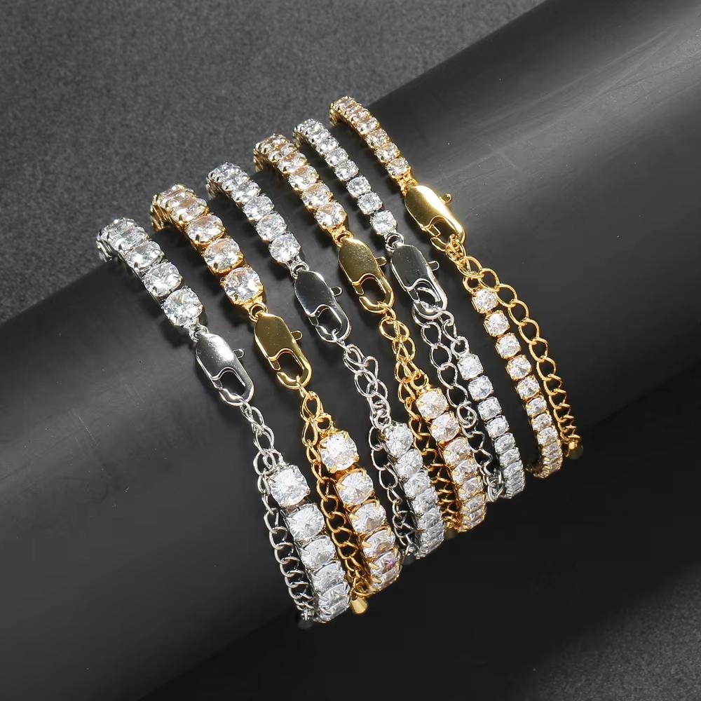Woven Tennis Bracelet 3mm 4mm 5mm Hip-Hop Accessory Unisex Zircon Strip with Gold/Silver Plating