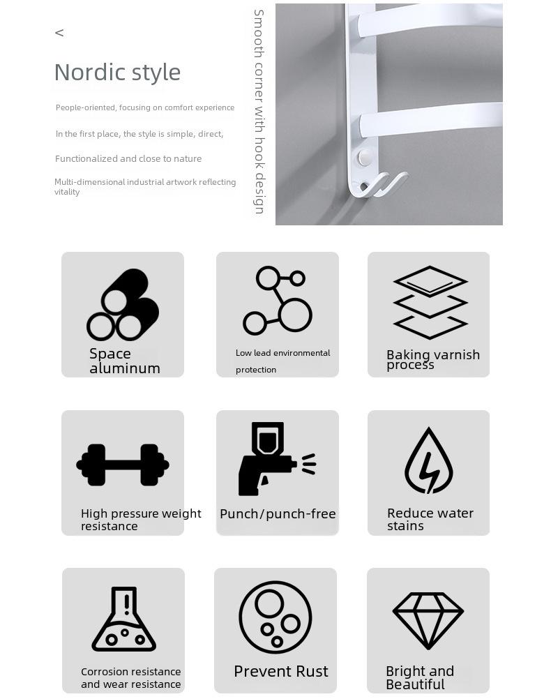 Алюминиевая 3-слойная вешалка и штанга для полотенец для ванной комнаты без сверления