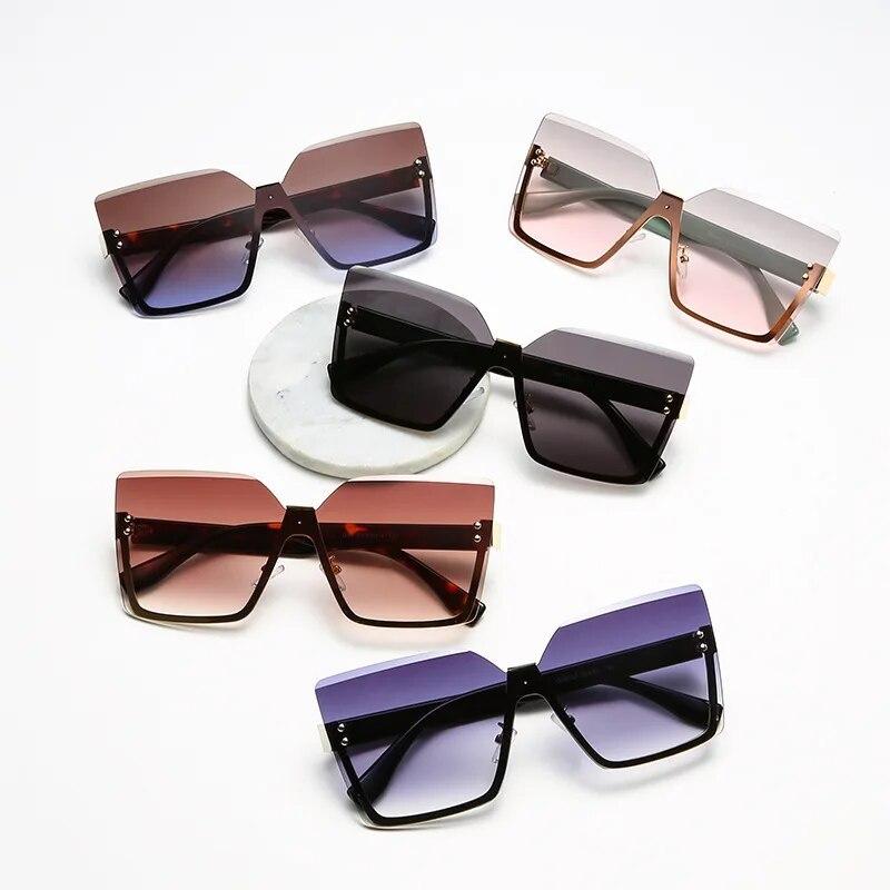 New European And American Style Half-frame Metal Sunglasses Fashion Slim Women's Sunglasses Anti-uv Glasses