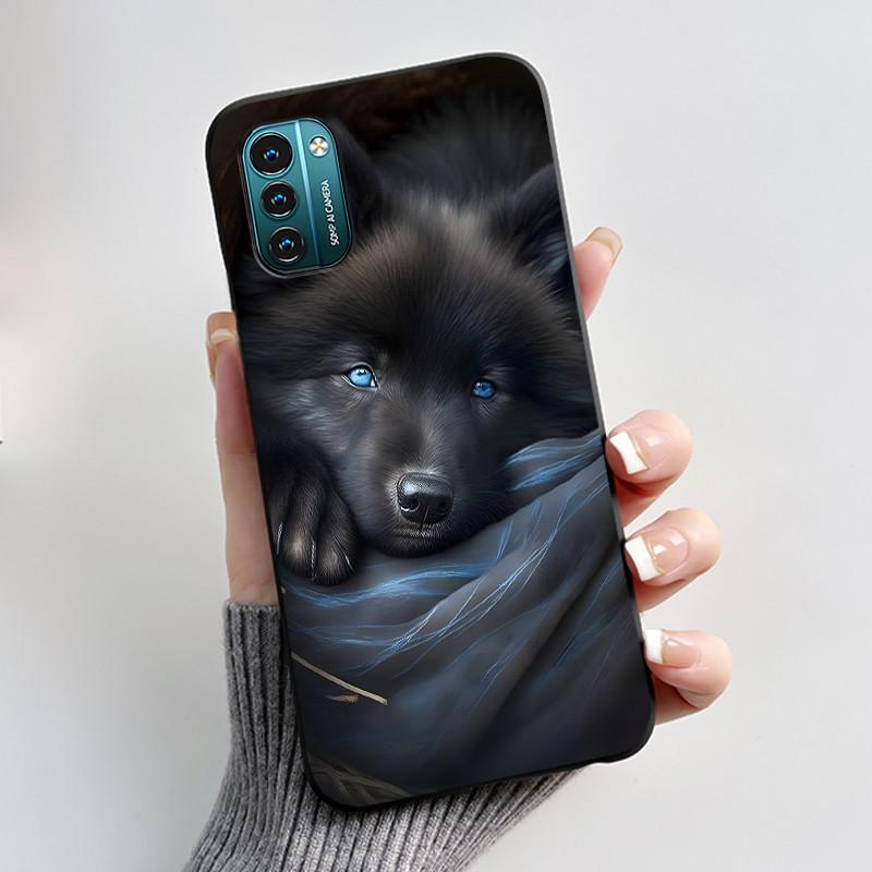 Чехол для Nokia G21 G11 Plus Милый Мультяшный Кролик с Сердечком Черный Мягкий Чехол из ТПУ Силикона Для NokiaG21 G 11 G11Plus Бампер Чехол для Телефона