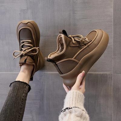 2024 Новые повседневные ботинки челси для женщин из натуральной кожи, теплые зимние длинные плюшевые ботильоны на блочном каблуке, водонепроницаемая нескользящая обувь