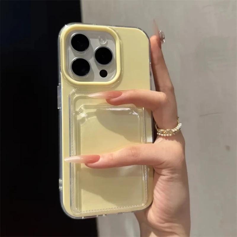 2-в-1 Держатель для карт Кошелек с отделениями Po Pocket Прозрачный Чехол Конфетного Цвета Для iPhone 16 15 14 13 12 11 16Pro Max Ударопрочный Чехол из TPU+PC
