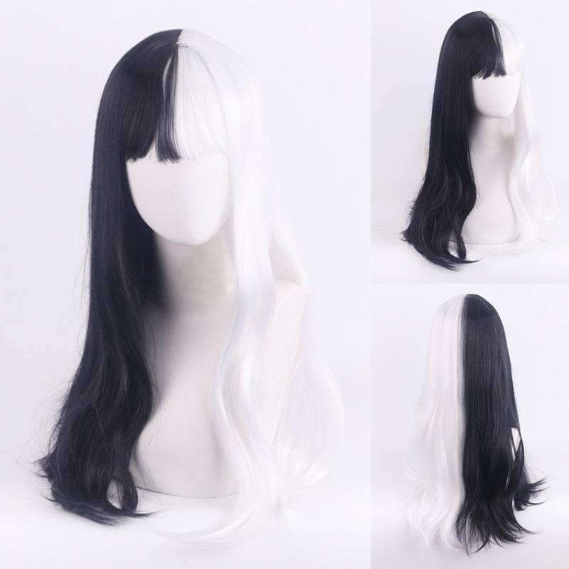 Cos wig, Cruella de Vil Cuira, black and white witch color matching short curly hair