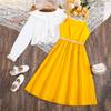 Girls Suit Sleeveless Suspender Dress + White Cardigan Shirt Top Sets for Kids 2024 Teenagers Big Children Fashion Clothing