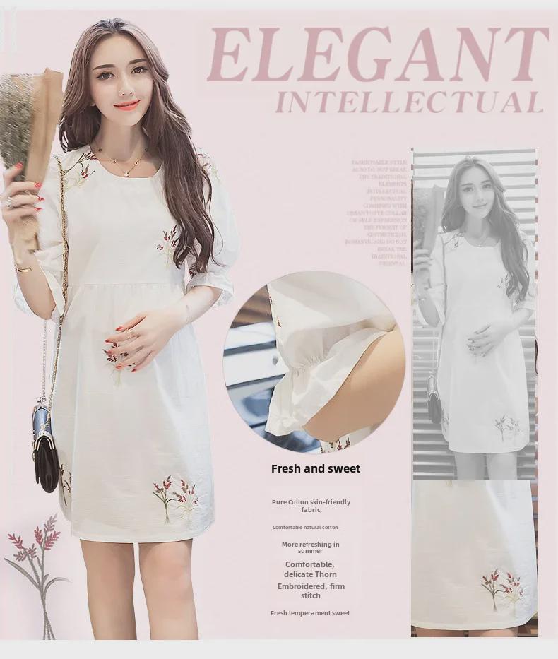Летнее платье миди для беременных в корейском стиле - свободный крой для миниатюрных, закрывающий живот 2023