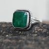 Square Raw Emerald Sterling Silver Ring: Faceted Birthstone Jewelry