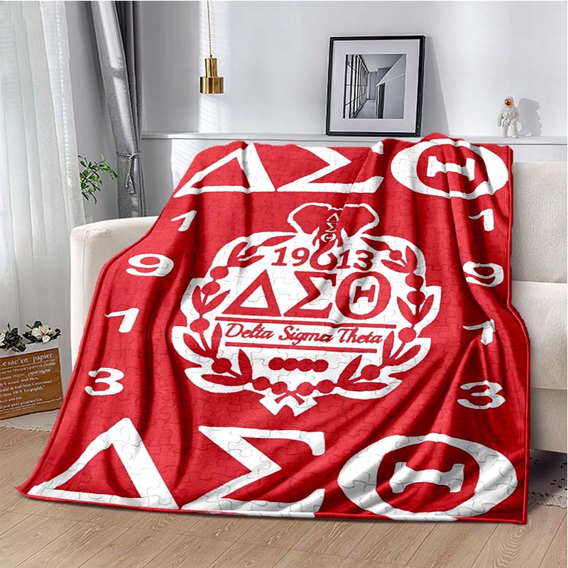 Red and Black Greek Letter Collage Print Flannel Blanket, Sorority Inspired Throw Blanket