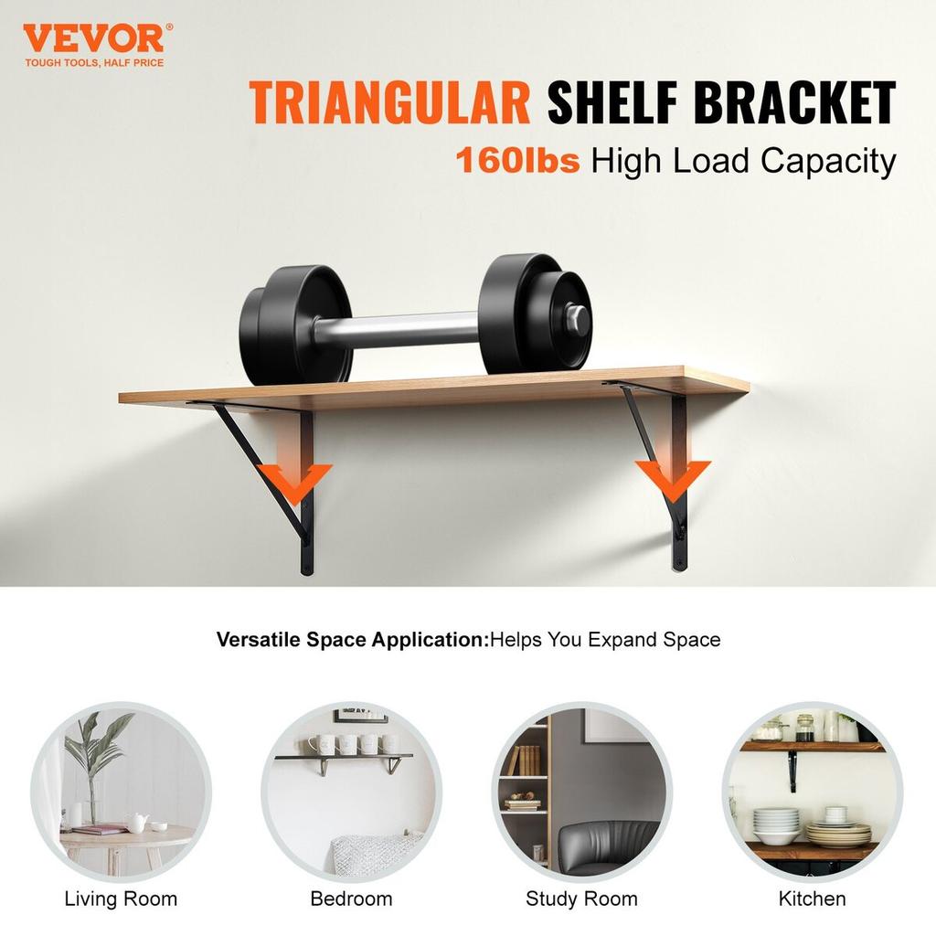 Shelf Bracket, 18 x 12 in 12 Pcs, Heavy Duty Floating Shelf Brackets, Brackets for Shelves, 3mm Thick Matte Black Triangle Shelf Bracket,Steel