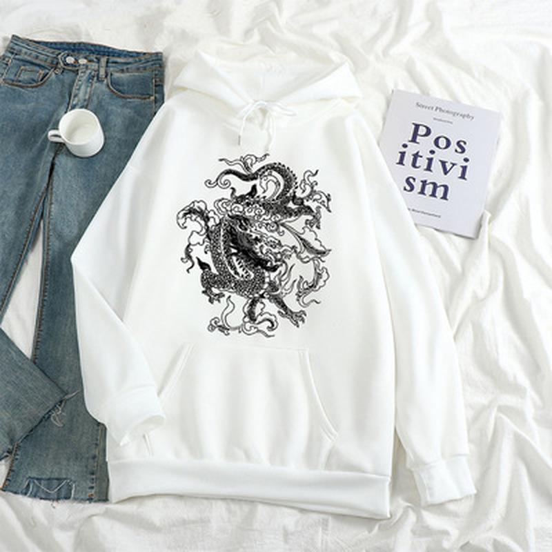 Gothic Dragon Print Hoodies Women Harajuku Vintage Hoodie Sweatshirt Oversized Streetwear Y2k Casual Winter Autumn Grunge Coat