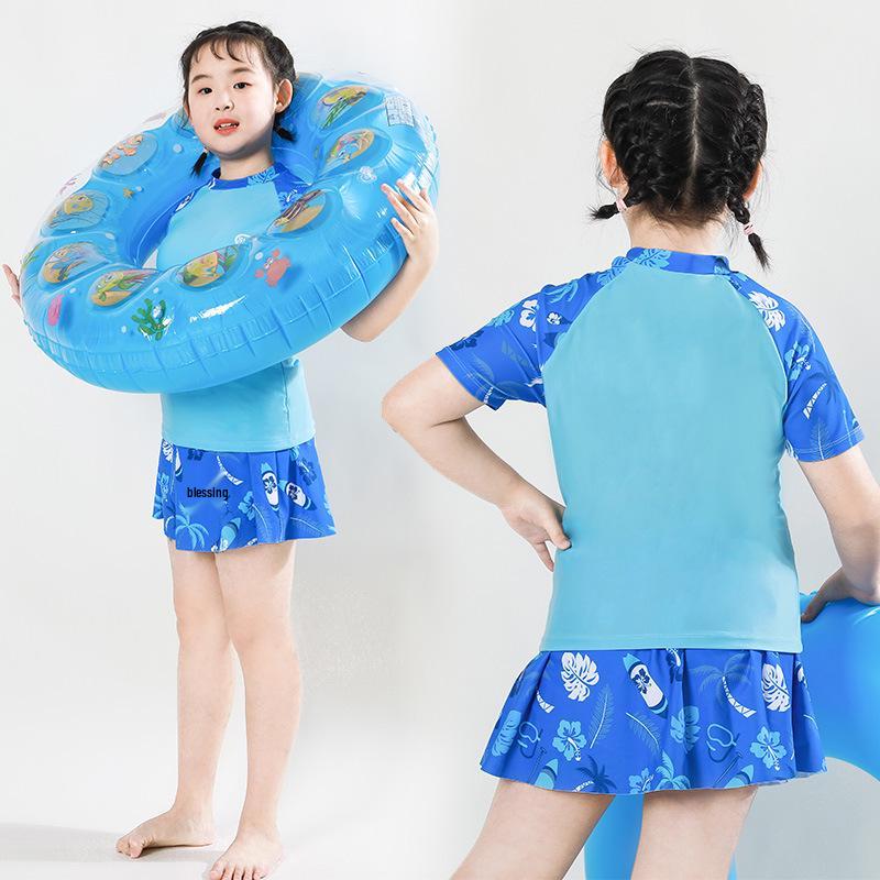 Plus Size Girls' Sun Protection Swimwear, Quick-Dry Split Design for Big Kids