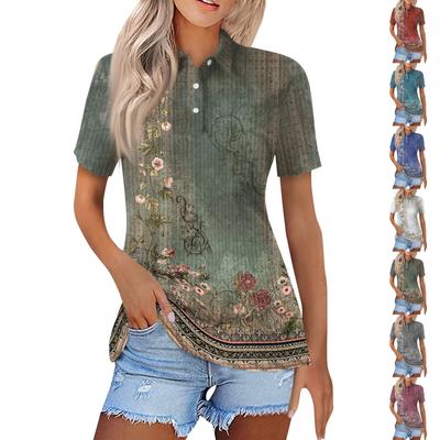Женская модная повседневная рубашка с короткими рукавами и принтом с лацканами, женские топы на пуговицах