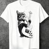 Rock Cat Playing Guitar Graphic Print Autumn Pure Cotton Men's and Women's T-shirt Short Sleeve Street Fashion Trend Clothing