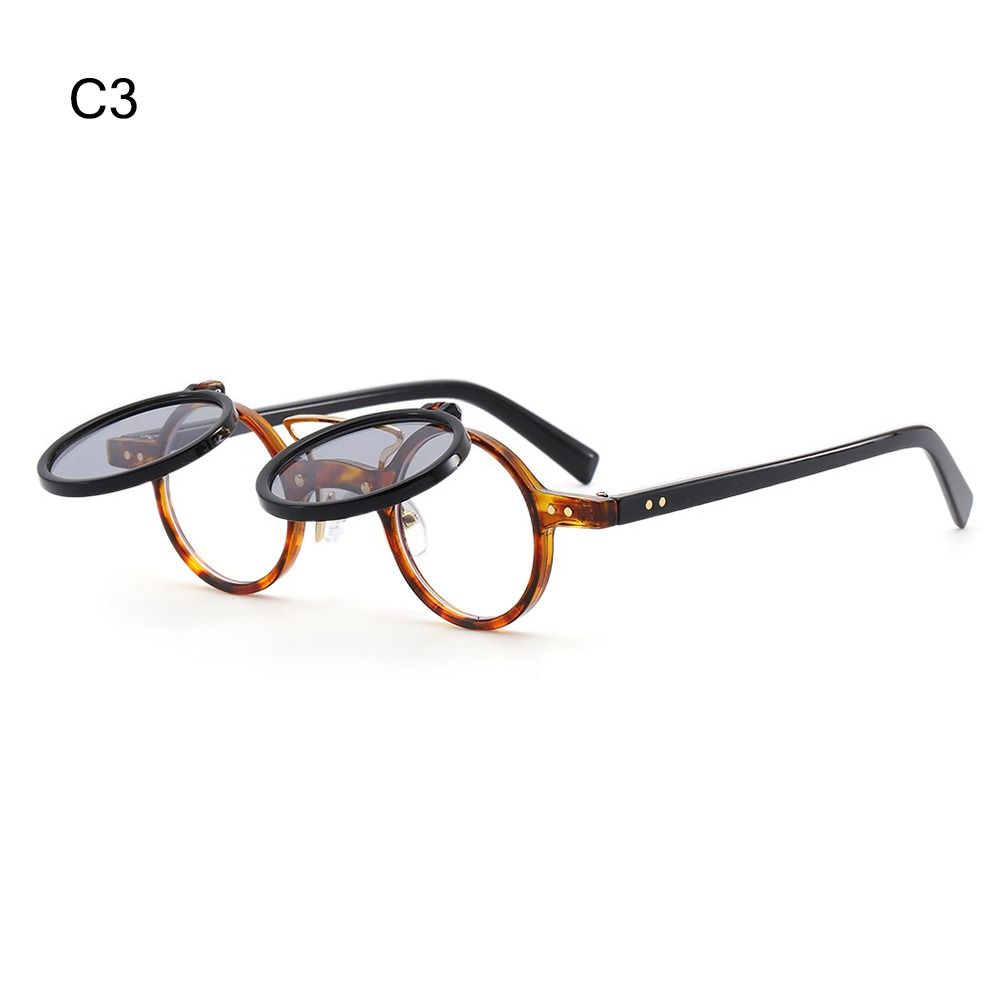 Popular Double-Layer Retro Rivets Flip Lens Small Round Sun Glasses Punk Eyeglasses Steampunk Flip-Up Sunglasses