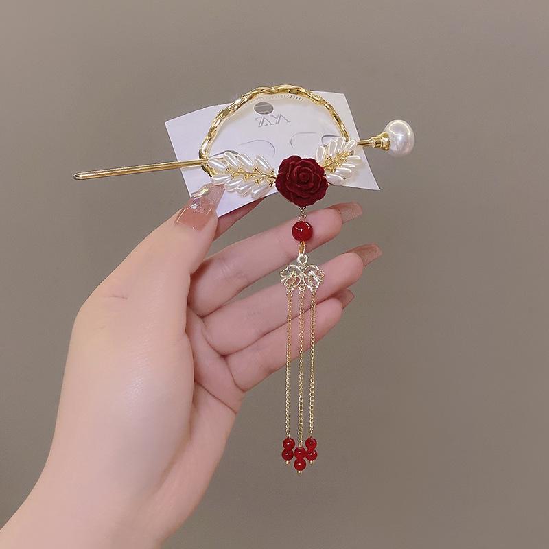 Элегантная жемчужная кисточка-заколка для волос для женщин - современный и старинный стиль Cheongsam U-образная заколка для волос