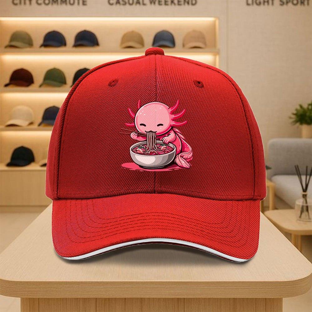 Cute Axolotl Eating Ramen Noodle Baseball Cap Funny Pink Amphibian Graphic Adjustable Polyester Hat Casual Outdoor