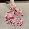 10cm Height Increasing Thick Soled Sandals with Velcro, Open Toed Sponge Sole, Sporty and Casual Dad Sandals