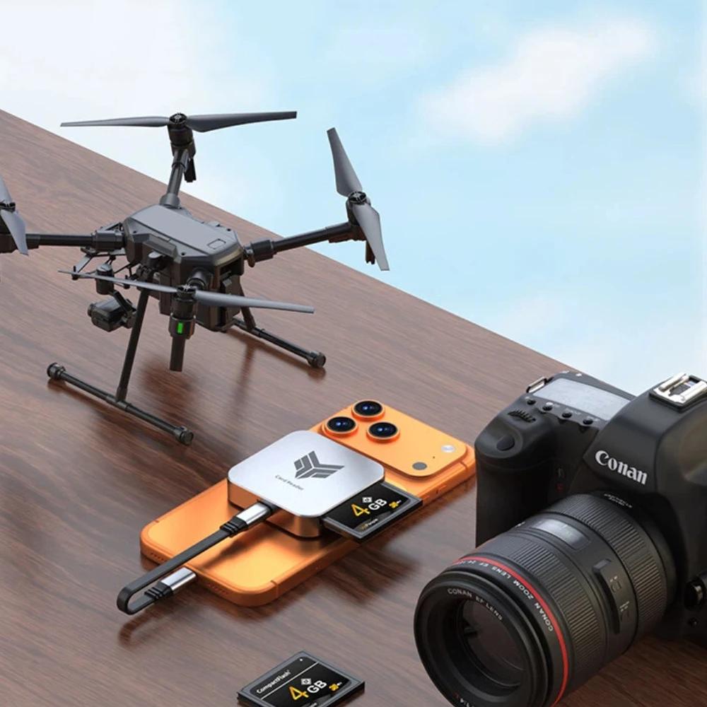 Kebidu 4-в-1 Магнитный кард-ридер | Мультипортовый адаптер SD/TF/CF/USB, Plug & Play, Высокоскоростная передача фото и видео для iPhone, Android, Камер, Ноутбуков