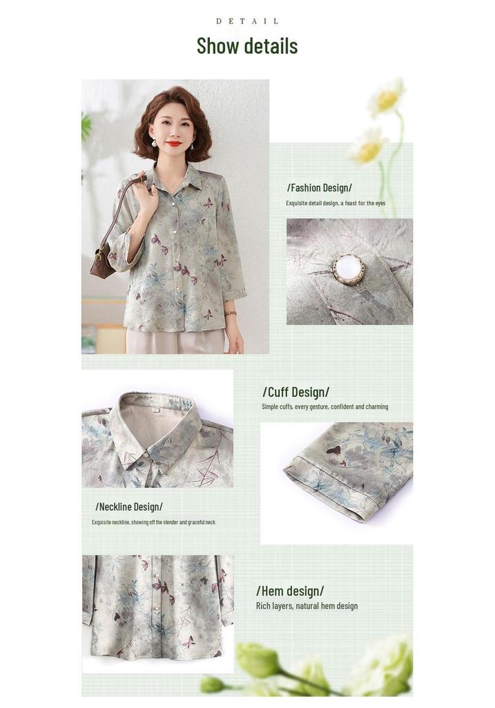 Stylish Autumn Lapel Shirt for Middle-Aged Women - Three-Quarter Sleeve
