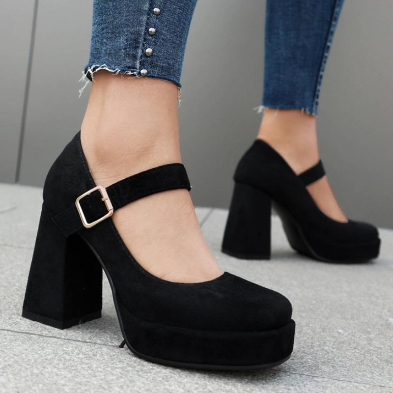 Black Red Blue Heeled Women's Pumps Shoes Platform Elegant Block High Heels Female Working Party Wedding Shoes 2024 Spring