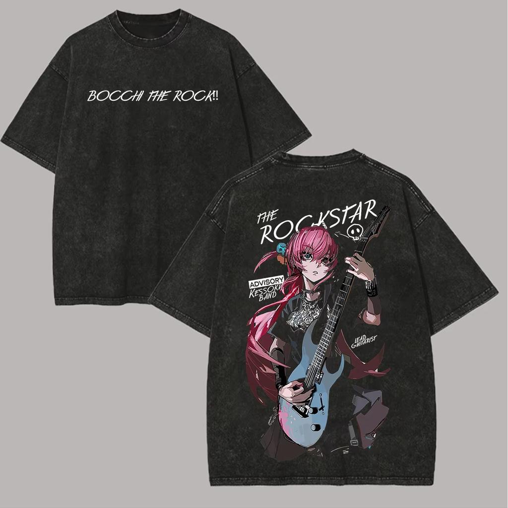 Bocchi the Rock Новый Модель Стиранная Футболка Личность Одежда Круглогодичная одежда Унисекс Винтаж Уличная Мода Модный Хлопок мягкий